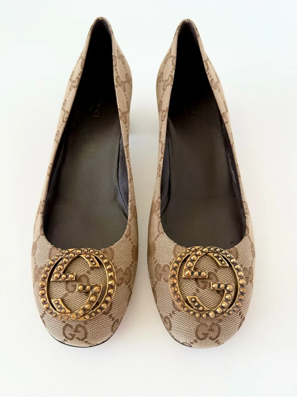 GUCCI | GG Monogram Canvas Interlocking G Block Heel Office Work Pumps EU 39